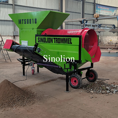 Carbon Steel Mobile Trommel Screen With Discharge Conveyor For Sorting And Separation
